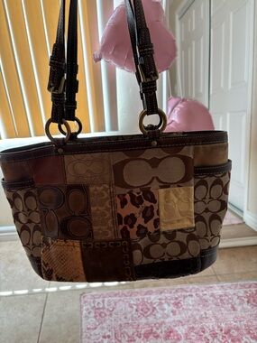 Coach Patchwork Shoulder Bag in Brown and Tan